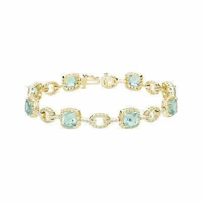 Green Amethyst & Diamond Bracelet 1.00CTDI Yellow Gold