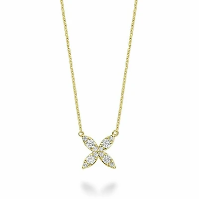 Marquise Flower Diamond Necklace 0.20CTDI Yellow Gold