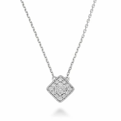 Square Diamond Milgrain Necklace 0.25CTDI White Gold