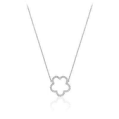 Open Hollow Flower Diamond Necklace 0.25CTDI White Gold