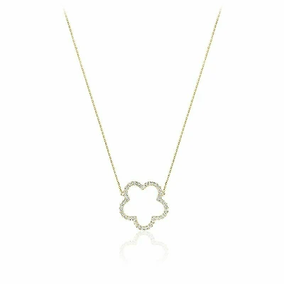 Open Hollow Flower Diamond Necklace 0.25CTDI Yellow Gold