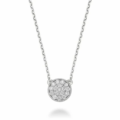 Circle Diamond Milgrain Necklace 0.25CTDI White Gold