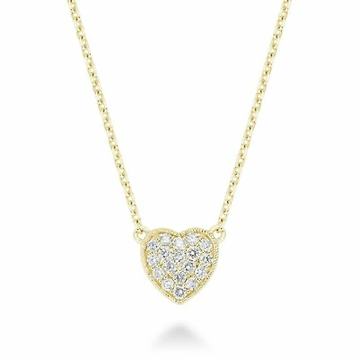 Heart Diamond Milgrain Necklace 0.23CTDI Yellow Gold