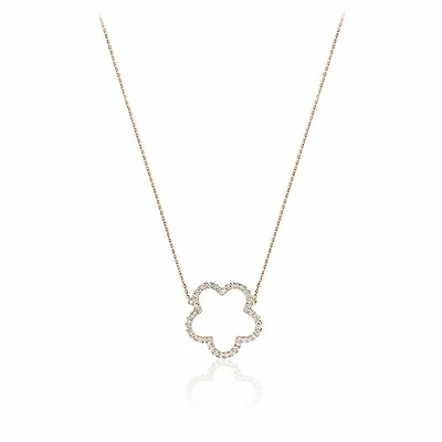 Open Hollow Flower Diamond Necklace 0.25CTDI Rose Gold