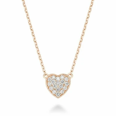 Heart Diamond Milgrain Necklace 0.23CTDI Rose Gold