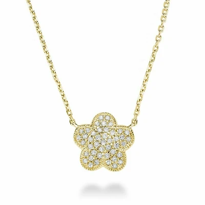 Flower Leaf Diamond Necklace 0.25CTDI Yellow Gold