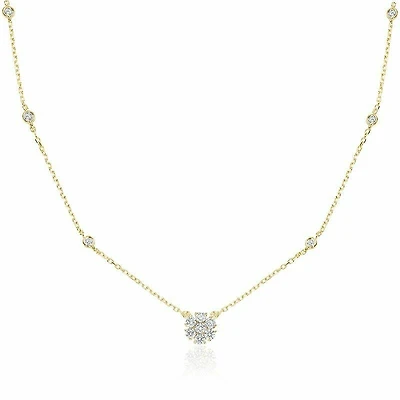 Flower Diamond Necklace 0.75CTDI Yellow Gold