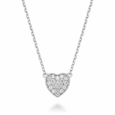 Heart Diamond Milgrain Necklace 0.23CTDI White Gold