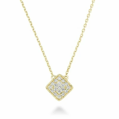 Square Diamond Milgrain Necklace 0.25CTDI Yellow Gold