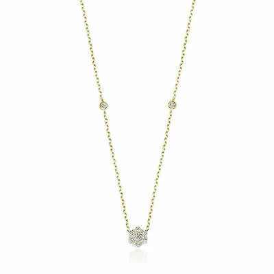 Flower & Bezel Diamond Necklace 0.35CTDI Yellow Gold