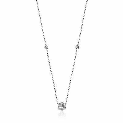 Flower & Bezel Diamond Necklace 0.35CTDI White Gold