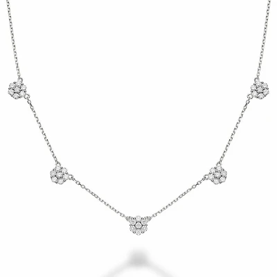 Flower Stationed Diamond Necklace 1.25CTDI White Gold