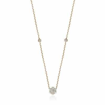 Flower & Bezel Diamond Necklace 0.35CTDI Rose Gold
