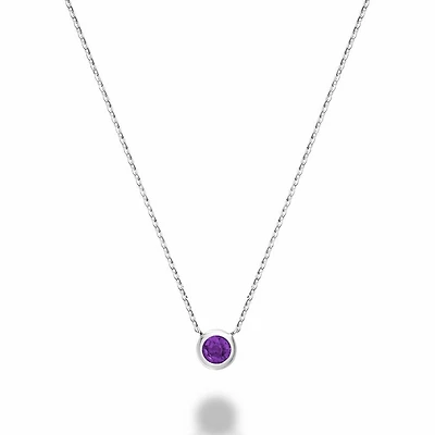 Bezel Set Amethyst Necklace White Gold