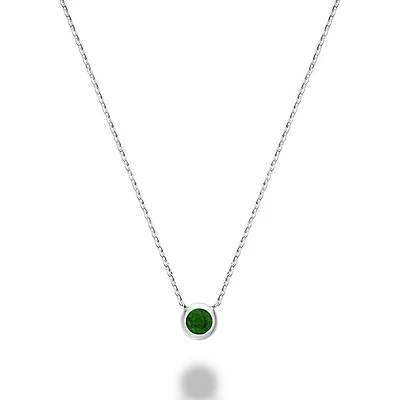 Bezel Set Emerald Necklace White Gold