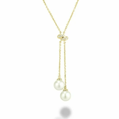 Cultured Freshwater Pearl & Diamond Necklace 0.03CTDI Yellow Gold