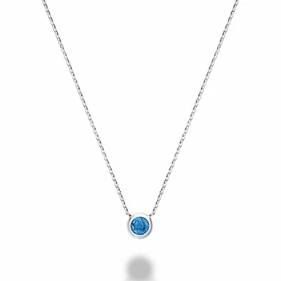 Bezel Set Blue Topaz Necklace White Gold