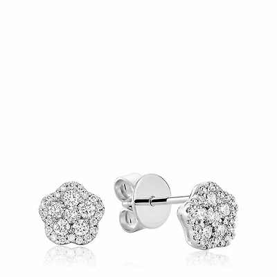 Hollow Flower Diamond Stud Earrings 0.35CTDI White Gold