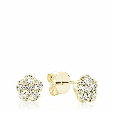 Hollow Flower Diamond Stud Earrings 0.35CTDI Yellow Gold