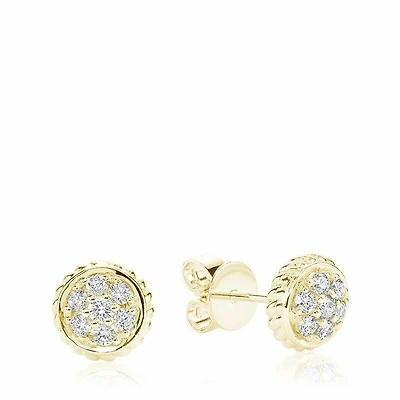 Round Rope Diamond Stud Earrings Yellow Gold