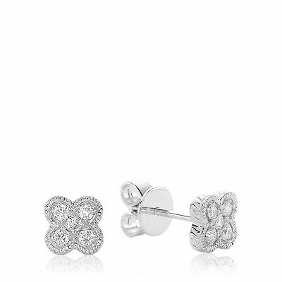 Clover Milgrain Diamond Stud Earrings Gold