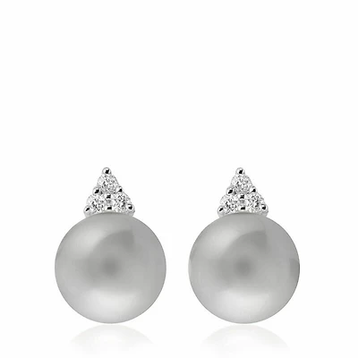Grey Pearl & Diamond Stud Earrings White Gold