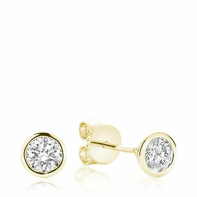 Diamond & Bezel Stud Earrings 0.10CTDI Yellow Gold