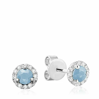 Aquamarine & Diamond Halo Earrings White Gold