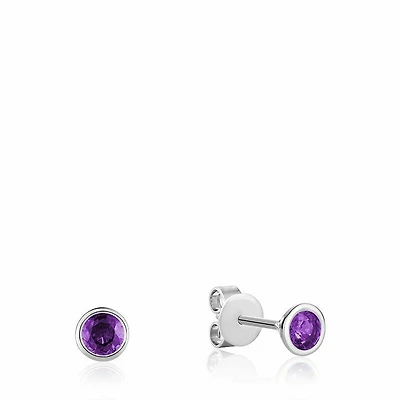 Bezel Set Amethyst Stud Earrings White Gold
