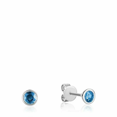 Bezel Set Blue Topaz Stud Earrings Gold