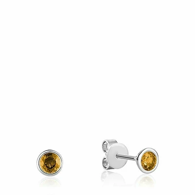 Bezel Set Citrine Stud Earrings White Gold