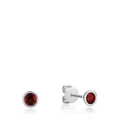 Bezel Set Garnet Stud Earrings Gold