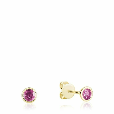 Bezel Set Pink Topaz Stud Earrings Yellow Gold