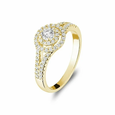 Double Halo Engagement Ring 14KT Yellow Gold 0.50 carat - 1.00 CT