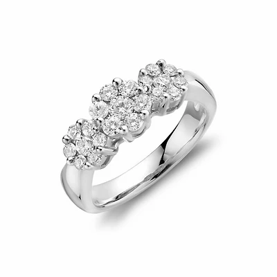 Past-Present-Future Diamond Cluster Ring 14KT White Gold 0.75CTDI