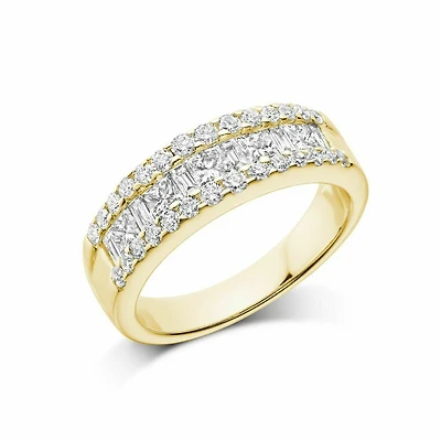 Wide Channel Set Princess Cut Diamond Wedding Band Yellow Gold