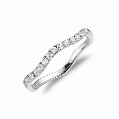 Twist Curved Diamond Stackable Ring White Gold