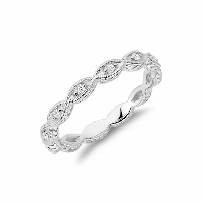Milgrain Marquise Diamond Stackable Ring White Gold