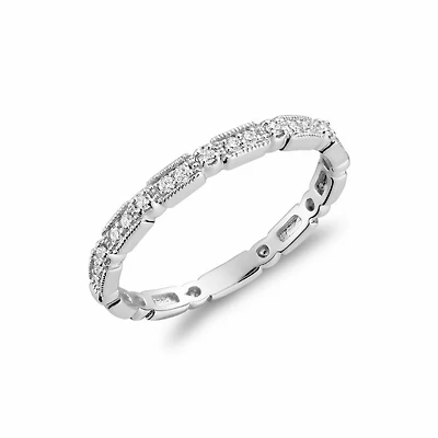 Milgrain Diamond Stackable Ring White Gold