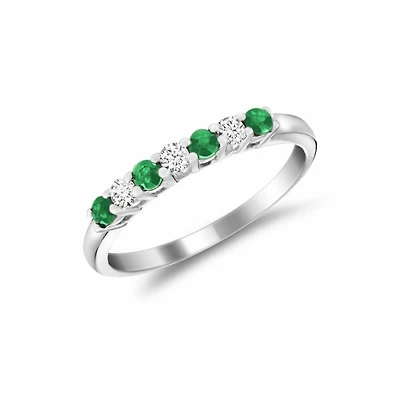 Semi Eternity Emerald & Diamond Ring White Gold