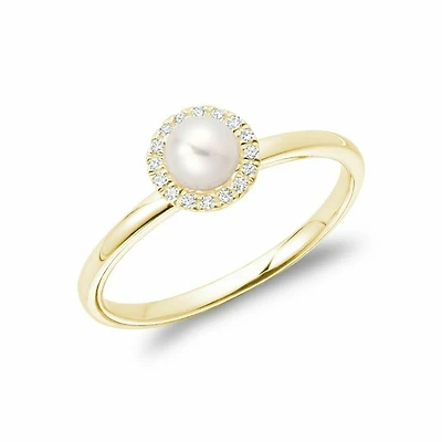 Freshwater Pearl & Diamond Ring 5MM Yellow Gold