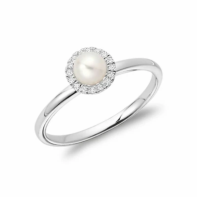 Freshwater Pearl & Diamond Ring 5MM White Gold