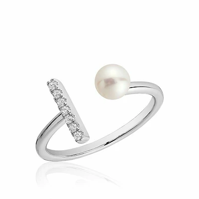 Open Pearl Ring with Diamonds White Gold