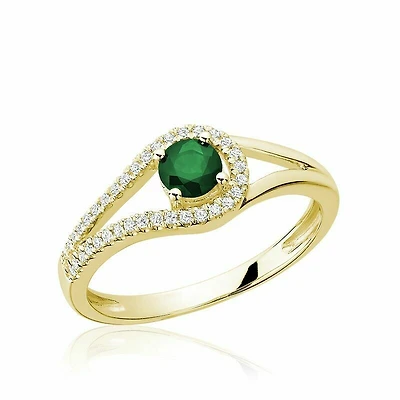 Split Shank Emerald & Diamond Ring Yellow Gold