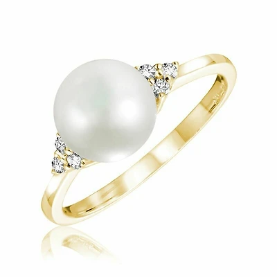 Cultured Freshwater Pearl & Diamond Ring Yellow Gold