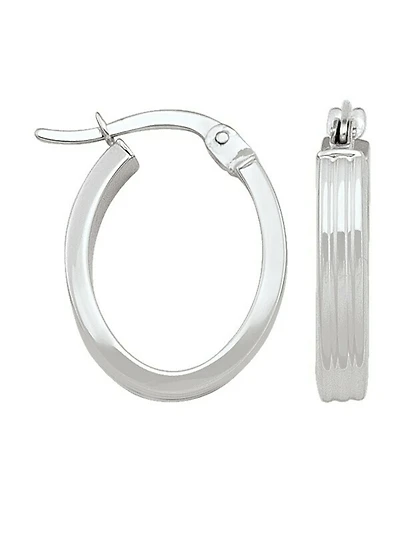White Gold Oval Patterned Hoop Earring 14KT