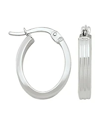White Gold Oval Patterned Hoop Earring 14KT
