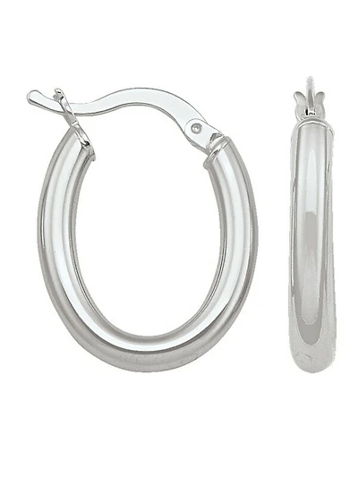 White Gold Oval Tube Earring 14KT