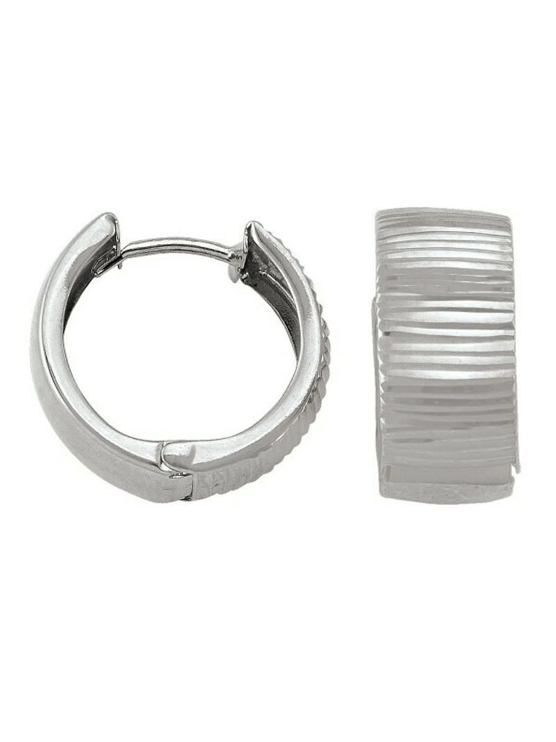 White Gold Patterned Huggie Earring 14KT