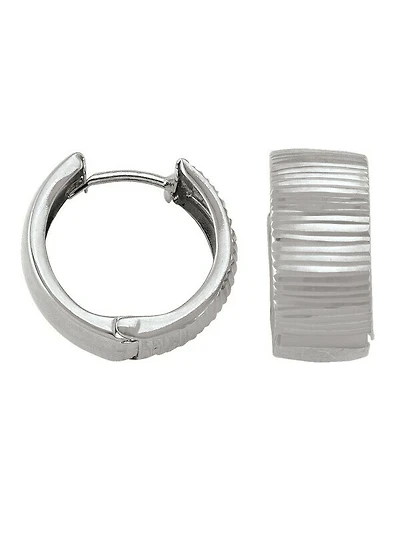 White Gold Patterned Huggie Earring 14KT